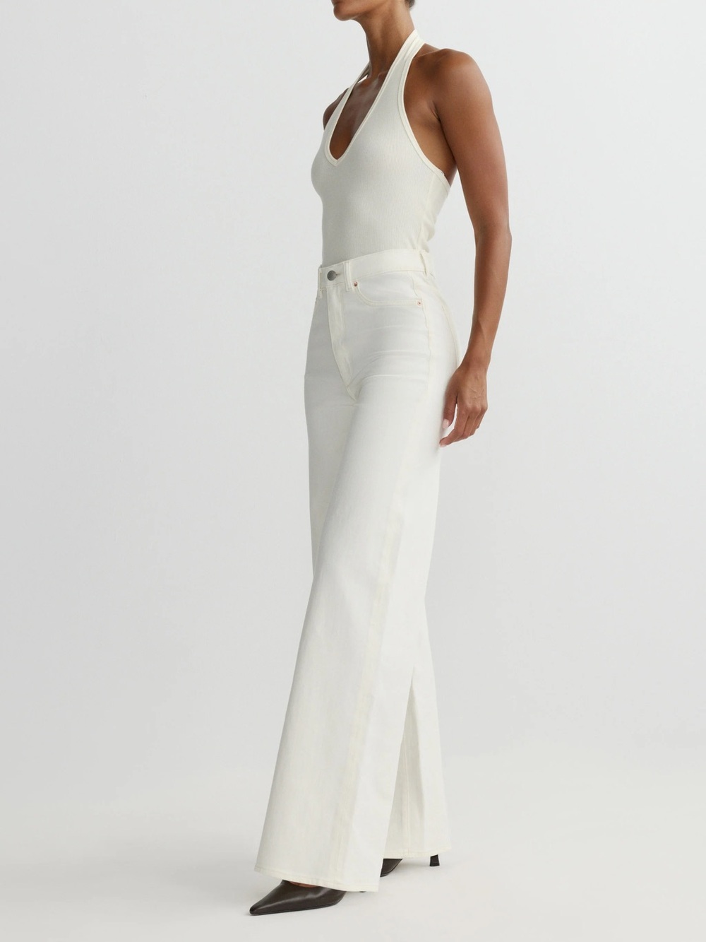 DL1961 Hepburn High-Rise Wide-Leg Jeans – Eggshell/White Wash, Size 25